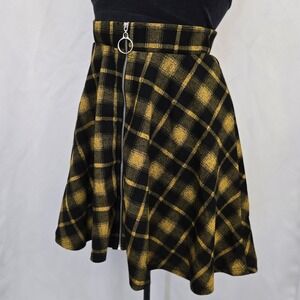 Midnight Hour XS Black Yellow Plaid Skater Skirt Mini A‎ Line Ring Zip Punk Goth